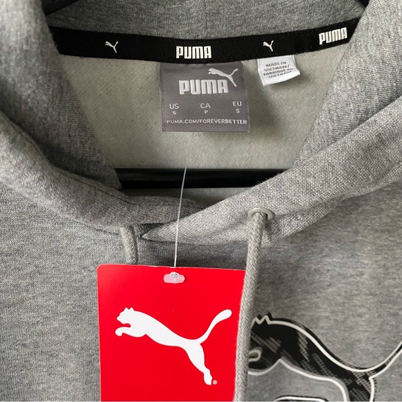 PUMA men’s Graphic Fleece Hoodie kangaroo pockets Medium Gray Heather size S NEW - Picture 4 of 5